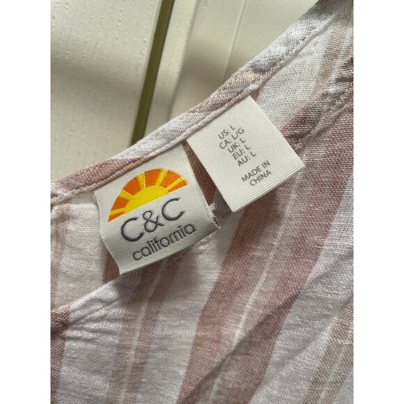 C&C California Bathing Suit Cover Linen Blend Pink White Beach Pool Womens Large - Picture 3 of 4